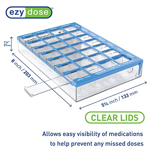 EZY DOSE Weekly (7-Day) Pill Organizer, Vitamin and Medicine Box, Medium Compartments with Easy Fill Tray, 4 Times a Day, Clear Lids, Color May Vary, BPA Free - Image 2