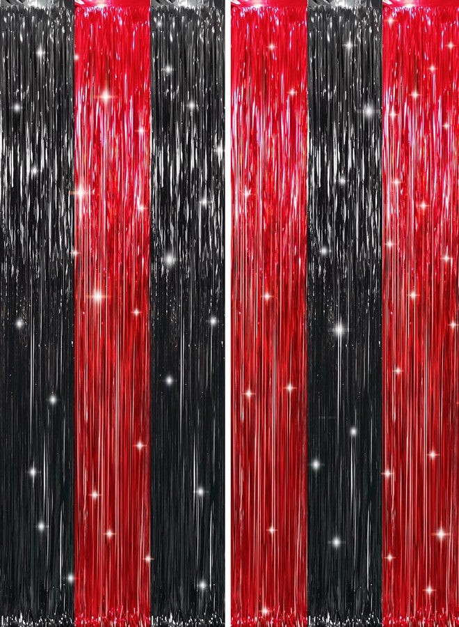 GOER 6.4 ft x 8.2 ft Metallic Tinsel Foil Fringe Curtains,Pack of 2 Party Streamer Backdrop for Birthday,Graduation Decorations and New Year Eve (Black&Red) - Image 1