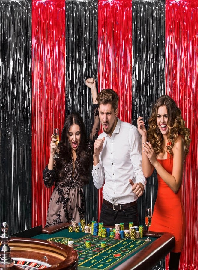 GOER 6.4 ft x 8.2 ft Metallic Tinsel Foil Fringe Curtains,Pack of 2 Party Streamer Backdrop for Birthday,Graduation Decorations and New Year Eve (Black&Red) - Image 3