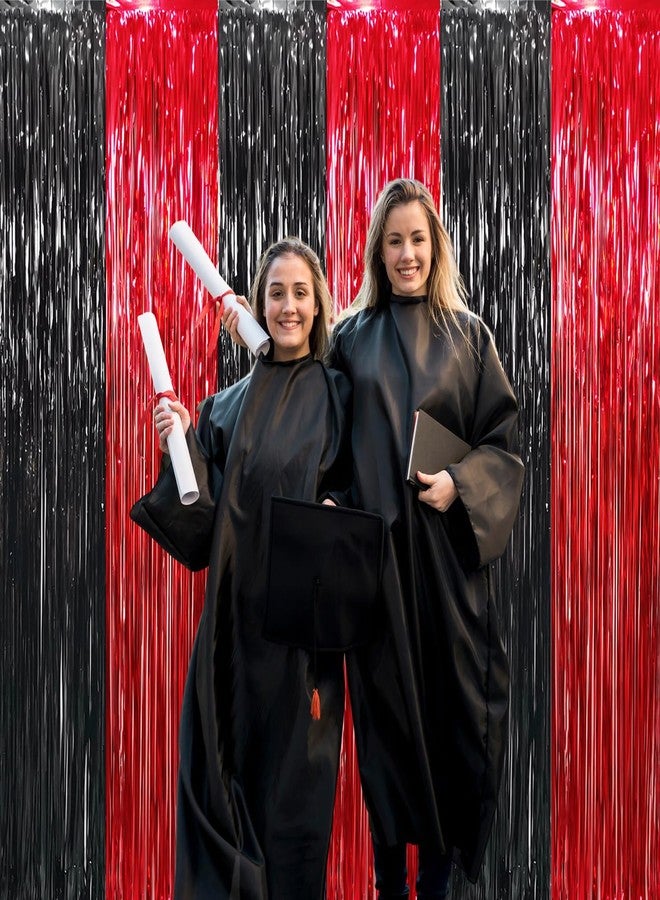 GOER 6.4 ft x 8.2 ft Metallic Tinsel Foil Fringe Curtains,Pack of 2 Party Streamer Backdrop for Birthday,Graduation Decorations and New Year Eve (Black&Red) - Image 2