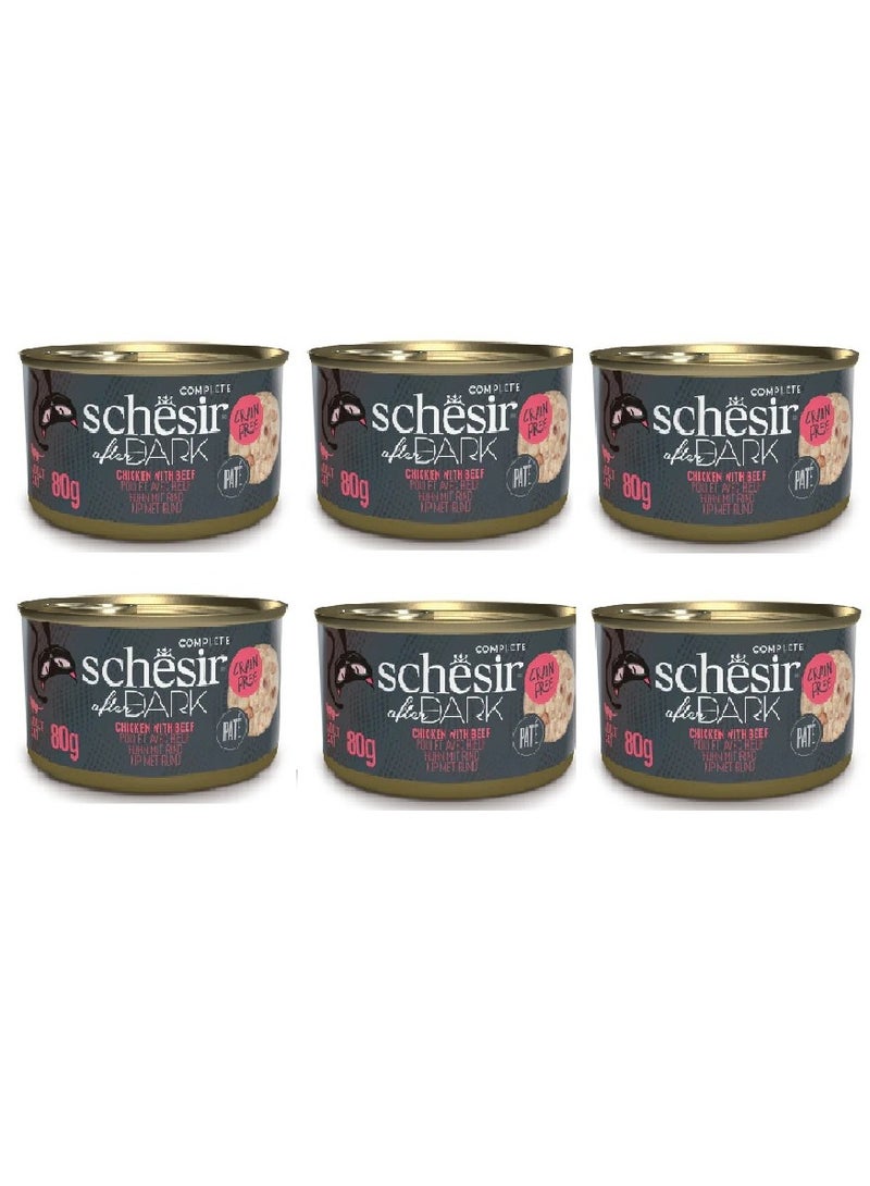 Schesir 80G After Dark Chicken with Beef in PATE Grain-Free Canned Cat Wet Food 6PC - Image 1
