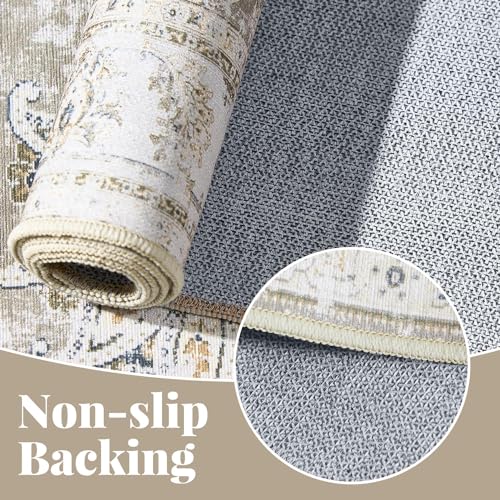 jinchan Fiora Floral 2x3 Rugs for Entryway - Vintage Washable Small Non-Slip Distressed Indoor Doormat Ultra-Thin Low-Pile Accent Rug for Entrance Kitchen Bedroom Bathroom (2x3ft, Taupe) - Image 4