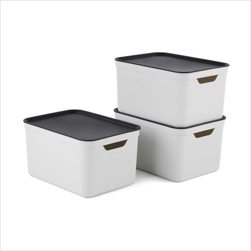 Rotho Jive Dekobox Set of 3 storage box 16l with lid Plastic PP recycled whiteanthracite 3x16l 375 x 278 x 298 cm