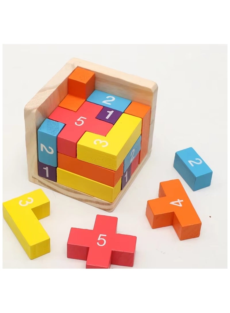 Colorful Wooden Blocks Puzzles,Classic Luban Lock Cube 3D Puzzle Toys, Intellectual Game for children and adults - Image 1