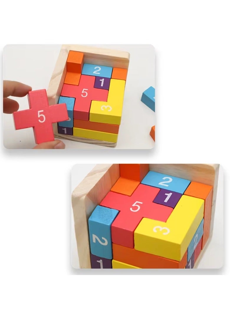 Colorful Wooden Blocks Puzzles,Classic Luban Lock Cube 3D Puzzle Toys, Intellectual Game for children and adults - Image 2