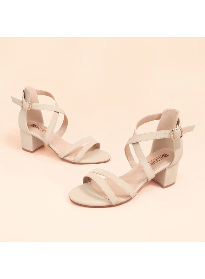 IDIFU Women's Block Low Chunky Heel Strappy Sandals Open Toe Ankle Strap Dress Wedding Evening Shoe for Women Bridal, Nude Nubuck, 8.5 - Image 3