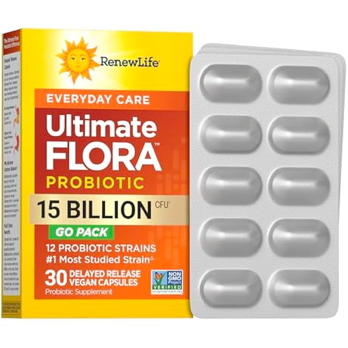 Renew Life Everyday Go-Pack Probiotic Capsules, Daily Supplement Supports Urinary, Digestive and Immune Health, L. Rhamnosus GG, Dairy, Soy and gluten-free, 15 Billion CFU, 30 Count - Image 1