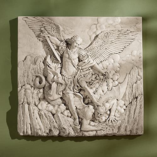 Design Toscano Michael the Archangel Slaying Demon Indoor/Outdoor Wall Frieze Sculpture, 22 inches wide, Cast Stone Resin, Antique Stone Finish - Image 3