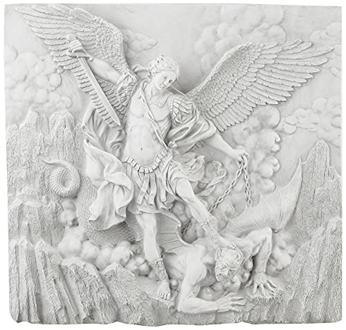 Design Toscano Michael the Archangel Slaying Demon Indoor/Outdoor Wall Frieze Sculpture, 22 inches wide, Cast Stone Resin, Antique Stone Finish - Image 2