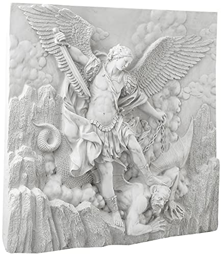 Design Toscano Michael the Archangel Slaying Demon Indoor/Outdoor Wall Frieze Sculpture, 22 inches wide, Cast Stone Resin, Antique Stone Finish - Image 1