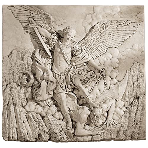 Design Toscano Michael the Archangel Slaying Demon Indoor/Outdoor Wall Frieze Sculpture, 22 inches wide, Cast Stone Resin, Antique Stone Finish - Image 4