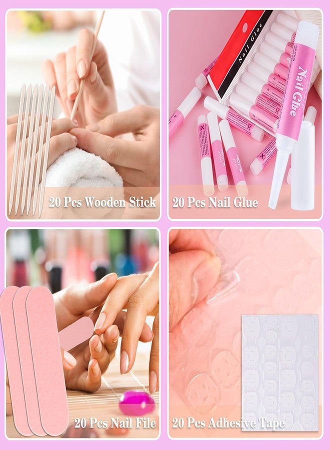 Bebbtiy Press On Nail Tool Kit for Nail Business, Nail Prep Application Disposable Kit with Nail File, Nail Glue, Prep Pads, Instruction Card, Adhesive Nail Tabs, Wood Stick, Holographic Bag (20pcs in purple) - Image 4