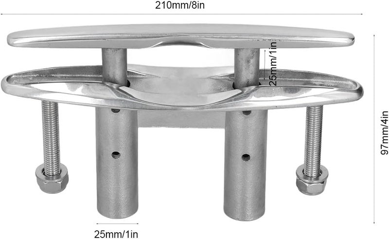 woobles Pull Up Boat Cleat 8in Flush Mount Deck Cleat 316 Stainless Steel Open Base Highly Polished Marine Hardware for Kayak Dock - Image 3