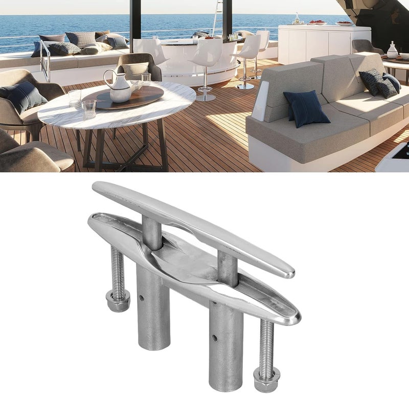 woobles Pull Up Boat Cleat 8in Flush Mount Deck Cleat 316 Stainless Steel Open Base Highly Polished Marine Hardware for Kayak Dock - Image 5