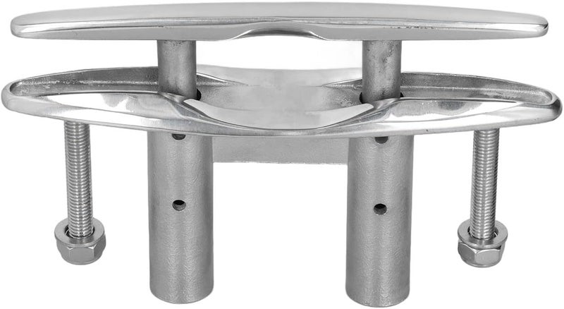 woobles Pull Up Boat Cleat 8in Flush Mount Deck Cleat 316 Stainless Steel Open Base Highly Polished Marine Hardware for Kayak Dock - Image 1