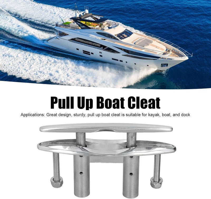 woobles Pull Up Boat Cleat 8in Flush Mount Deck Cleat 316 Stainless Steel Open Base Highly Polished Marine Hardware for Kayak Dock - Image 2
