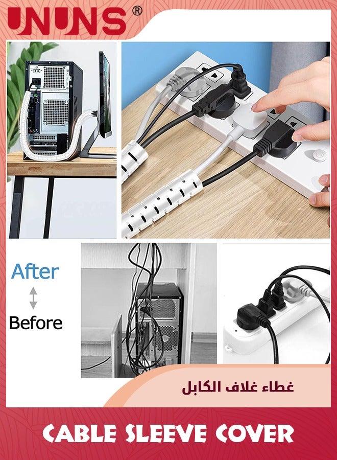 UNUNS Cable Management Sleeve Cover,Tube Desk Cord Organizer,5M Cover Wrap Easy To Install Messy Wire Solution For TV Office Computer,Pet Chew And Bite Proof Cable Protector,White - Image 3