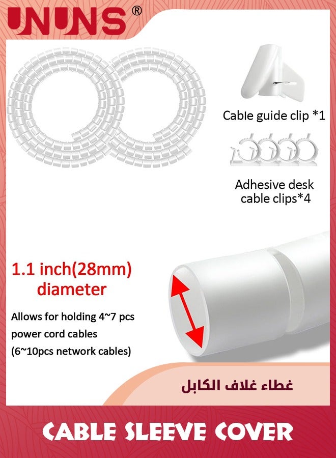 UNUNS Cable Management Sleeve Cover,Tube Desk Cord Organizer,5M Cover Wrap Easy To Install Messy Wire Solution For TV Office Computer,Pet Chew And Bite Proof Cable Protector,White - Image 2