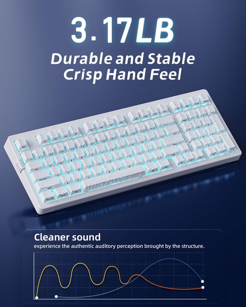 ZORNHER ZH980 Mechanical Keyboard Wireless,95% White Creamy Keyboard with Number Pad,Hot-Swappable Custom Gaming Keyboard,White Topographic Keycaps,Creamy Sounding Linear Switches,Full Size - Image 4