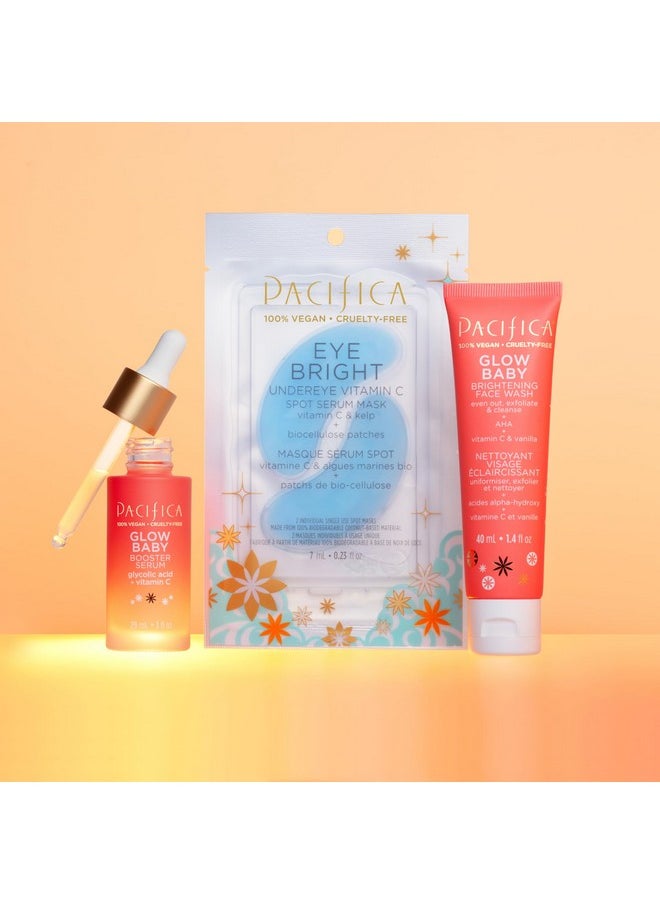 Pacifica - Pacifica Beauty | Glow Baby Vitamin C Trial + Value Kit | 3-Piece Skin Care Gift Set | Travel Friendly | Brightening Face Serum, Face Wash/Cleanser, Under Eye Patches | Glycolic Acid, AHA | Vegan - Image 1