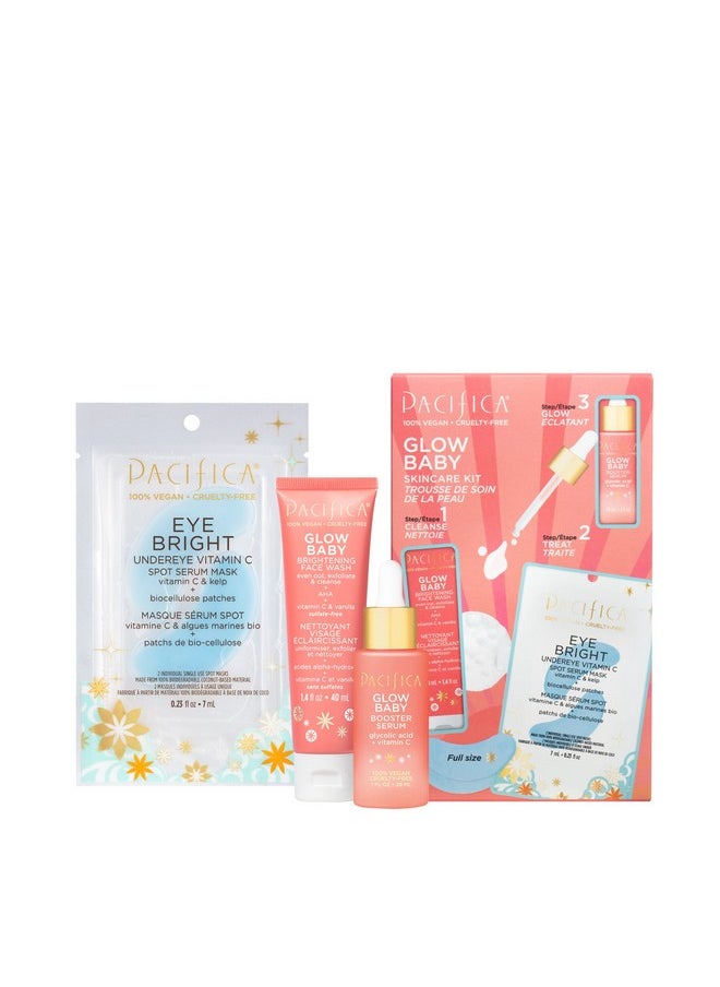 Pacifica - Pacifica Beauty | Glow Baby Vitamin C Trial + Value Kit | 3-Piece Skin Care Gift Set | Travel Friendly | Brightening Face Serum, Face Wash/Cleanser, Under Eye Patches | Glycolic Acid, AHA | Vegan - Image 1