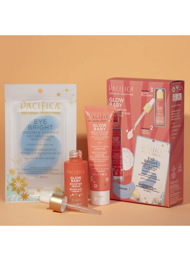 Pacifica - Pacifica Beauty | Glow Baby Vitamin C Trial + Value Kit | 3-Piece Skin Care Gift Set | Travel Friendly | Brightening Face Serum, Face Wash/Cleanser, Under Eye Patches | Glycolic Acid, AHA | Vegan - Image 1