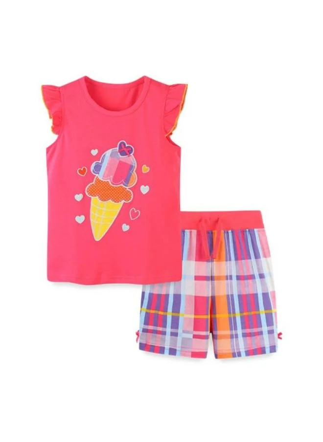 YUNIQEE Pink Crew Neck Cap Sleeve Printed Tshirt & Shorts
