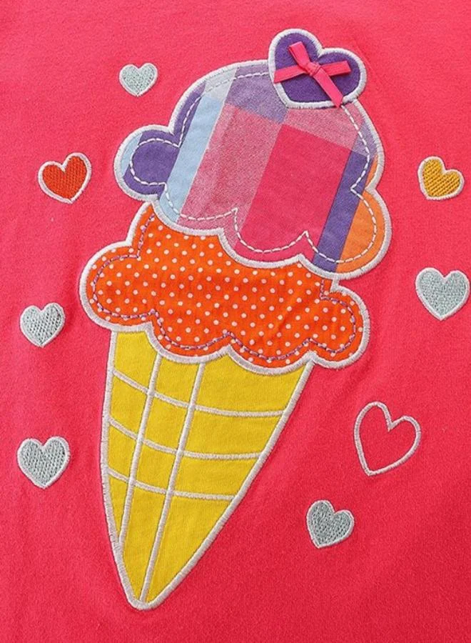 يونيكي Pink Crew Neck Cap Sleeve Printed Tshirt & Shorts
