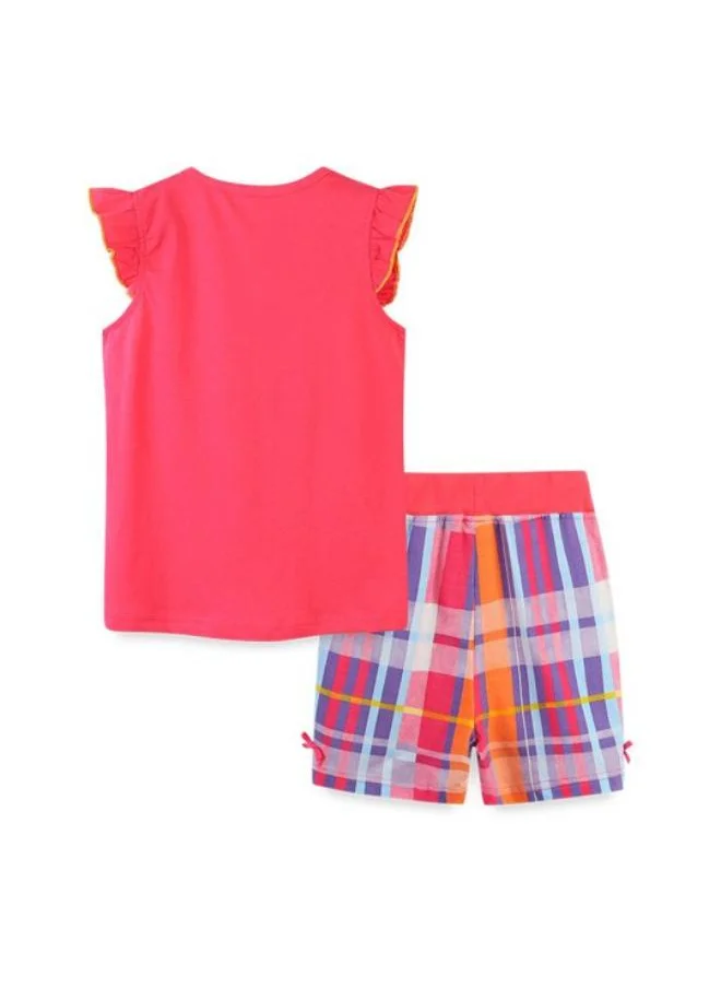 YUNIQEE Pink Crew Neck Cap Sleeve Printed Tshirt & Shorts