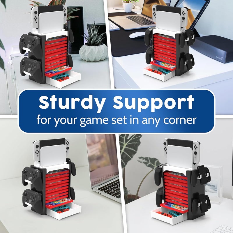 Skywin NS Compatible Nintendo Switch Games Holder, Nintendo Switch Stand, Game Disk Rack, Controller Organizer, Switch Holder Stand for Gamers, Nintendo Switch Accessories (White) - Image 3