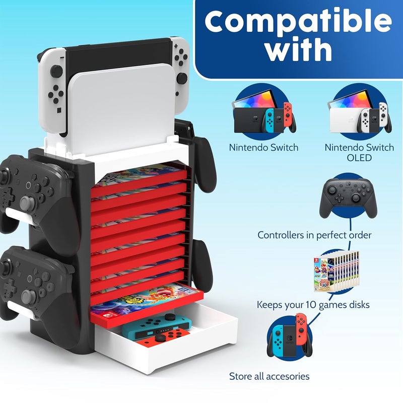 Skywin NS Compatible Nintendo Switch Games Holder, Nintendo Switch Stand, Game Disk Rack, Controller Organizer, Switch Holder Stand for Gamers, Nintendo Switch Accessories (White) - Image 4
