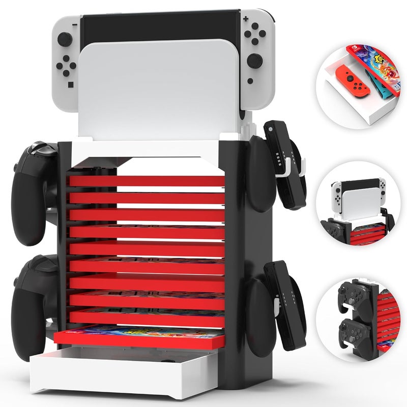 Skywin NS Compatible Nintendo Switch Games Holder, Nintendo Switch Stand, Game Disk Rack, Controller Organizer, Switch Holder Stand for Gamers, Nintendo Switch Accessories (White) - Image 1