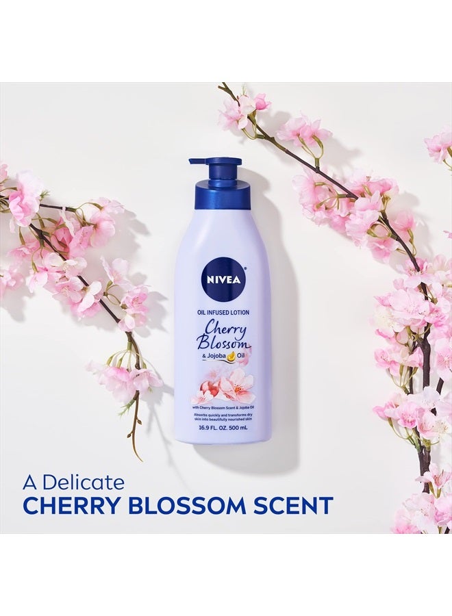 Nivea لوشن الجسم المعزز بالزيت، لوشن زهر الكرز مع زيت الجوجوبا، لوشن مرطب للجسم للبشرة الجافة، 16.9 أونصة سائلة زجاجة مضخة - Image 5