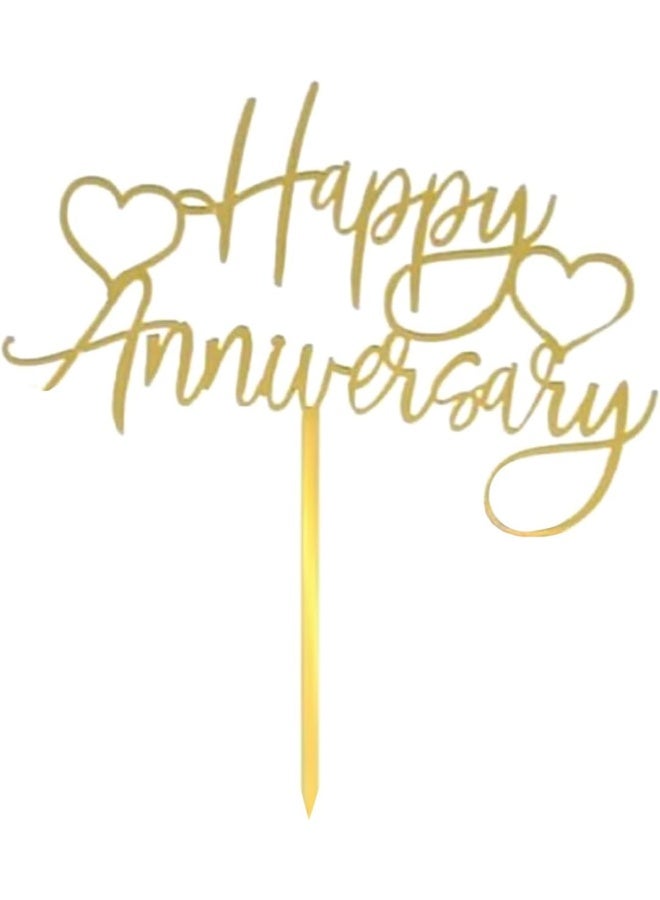 TPGP 1pcs Happy Anniversary Cake Topper, Anniversary Decorations Cake Topper Gold Metallic Happy Anniversary Cake Topper Wedding Anniversary Party Decorations Supplies  - Image 2