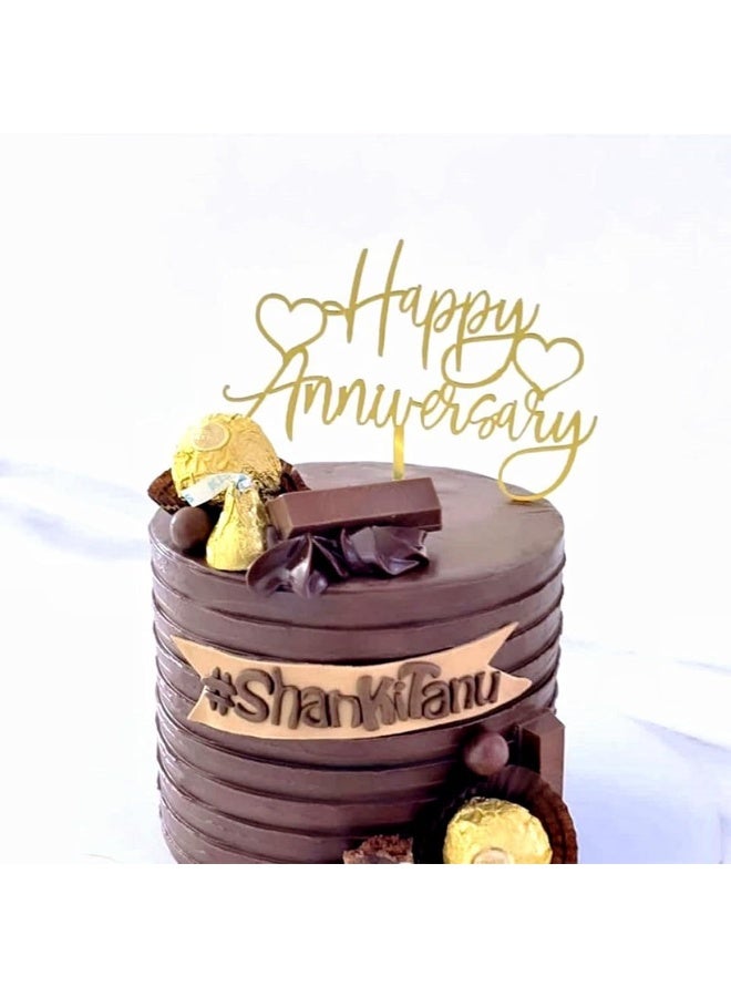 TPGP 1pcs Happy Anniversary Cake Topper, Anniversary Decorations Cake Topper Gold Metallic Happy Anniversary Cake Topper Wedding Anniversary Party Decorations Supplies  - Image 1
