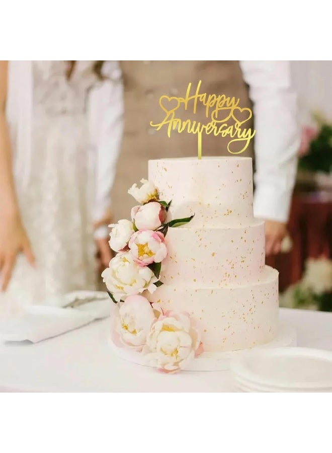 TPGP 1pcs Happy Anniversary Cake Topper, Anniversary Decorations Cake Topper Gold Metallic Happy Anniversary Cake Topper Wedding Anniversary Party Decorations Supplies  - Image 4
