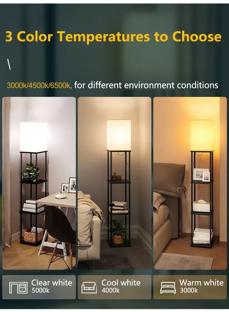 ELFSA Floor Lamp with Shelves With Warm Light Shelf Lamps with 3 Color Temperature LED Bulb Storage Wood Texture Modern Display Standing Lamp for Living Room Office Bedroom Metal Black 200 cm - Image 3