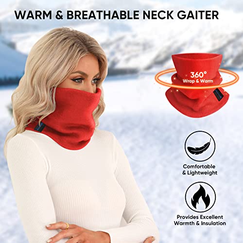 TICONN Neck Gaiter Face Cover Scarf, Neck Warmer Breathable Sun & Wind-proof for Skiing Fishing Hiking Cycling (Fleece, Candy Red) - Image 3