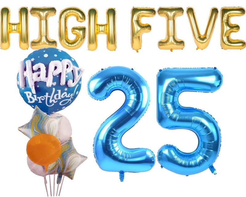 Atpata Funky High Five 25 Foil Balloon Combos for 25th Birthday Boy/Girl Party Decoration Backdrop (High Five 25 Blue 3D HBD) - Image 1