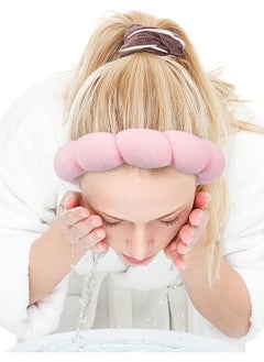 MOSH Spa Headband for Washing Face Wristband Set Sponge Makeup Skincare Headband Terry Cloth Bubble Soft Get Ready Hairband for Women Girl Puffy Padded Headwear Non Slip Thick Hair Accessory(Pink)  - Image 5