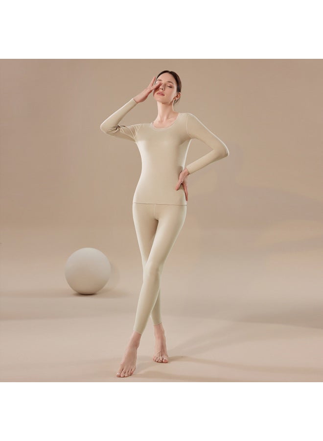 【drop Shipping】yellow Label Cashmere Goat Wool Thermal Underwear Women's Set Antibacterial Heating Fleece Lined Thickened Autumn Clothes