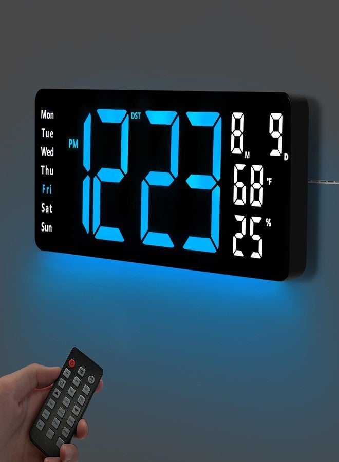 TIMESS 17.5” Digital Wall Clock, LED Display with Time, Date, Month, Temperature & Humidity, Remote Control DST, Alarm, Timer, 10-Level Brightness, Night Light for Home, Living Room, Bedroom & Office Décor - Image 1