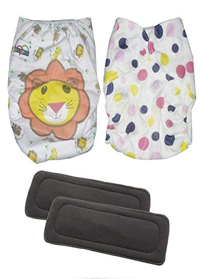 Crawl'in Combo of Reusable Baby Washable Cloth Diaper Nappies with 5 Layered Baby Insert Pads (Set of 2) (Print May Vary) (Assorted Colours) (Design 3) - Image 1