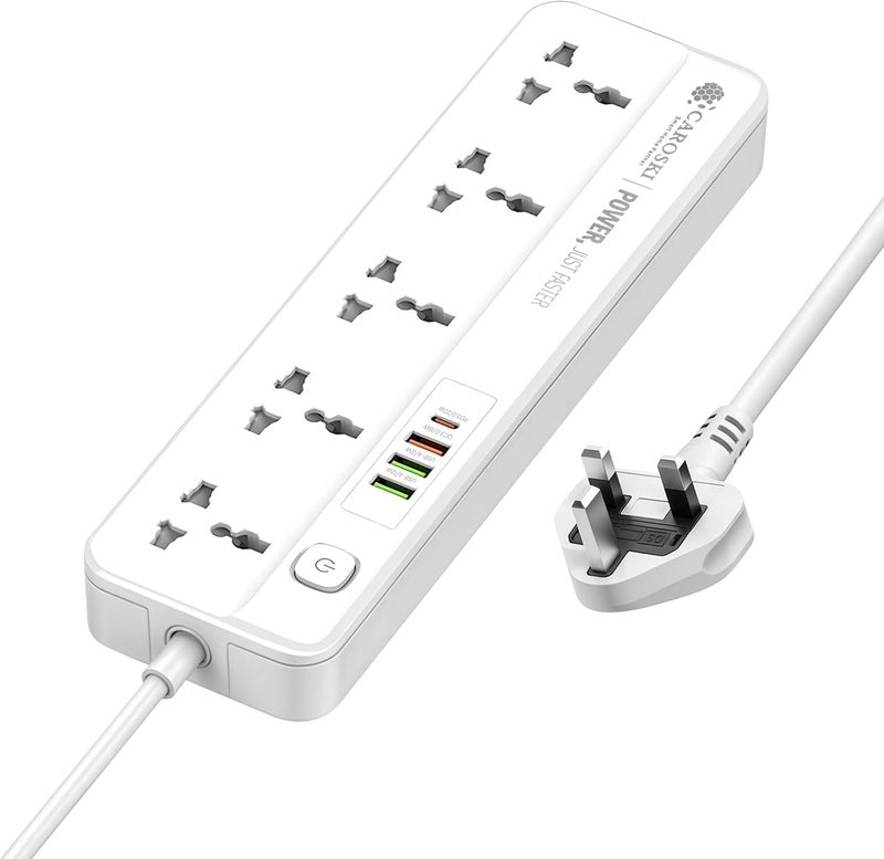 CAROSKI Power Extension Cord 5 AC Outlets and 4USB Fast charging Outlets with 1 year warranty, 2M Extension cable & Surge Protection Power Strip (Extension Cord 5 AC Outlet) - Image 1