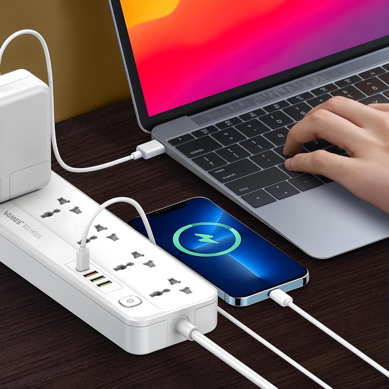 CAROSKI Power Extension Cord 5 AC Outlets and 4USB Fast charging Outlets with 1 year warranty, 2M Extension cable & Surge Protection Power Strip (Extension Cord 5 AC Outlet) - Image 2