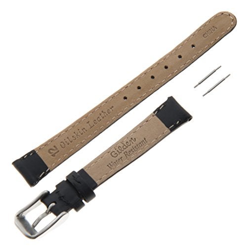 Gilden 10-14mm Water-Resistant Oilskin Black Leather Ladies Watch Strap MSW63-0112 (12mm, Standard, Black, Silver-Tone Buckle) - Image 3