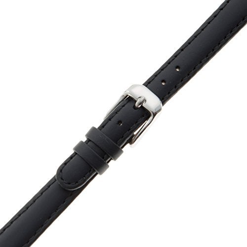 Gilden 10-14mm Water-Resistant Oilskin Black Leather Ladies Watch Strap MSW63-0112 (12mm, Standard, Black, Silver-Tone Buckle) - Image 2