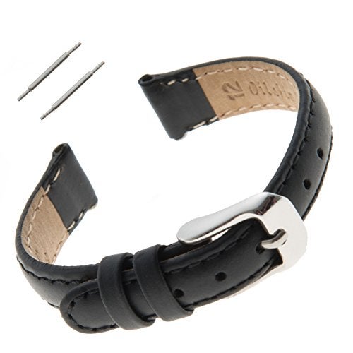 Gilden 10-14mm Water-Resistant Oilskin Black Leather Ladies Watch Strap MSW63-0112 (12mm, Standard, Black, Silver-Tone Buckle) - Image 1