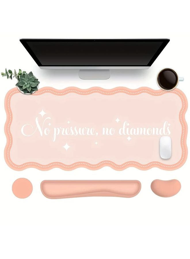 Pink Extended Gaming Mouse Pad Set With Keyboard Wrist Rest And Coaster For Home Office - Image 1