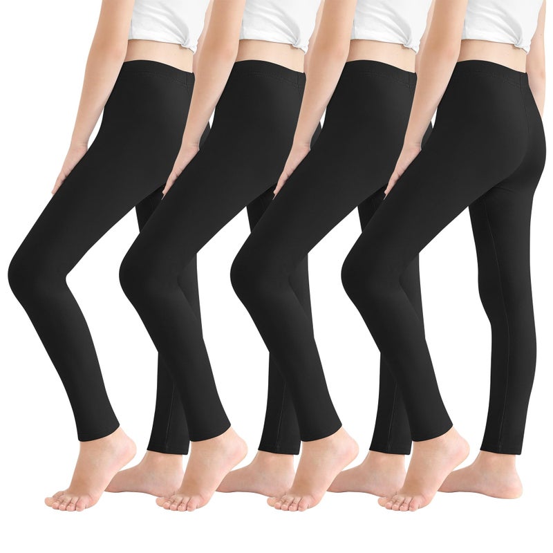 Resinta 4 Pack Girls Leggings Tights Soft Comfortable Pants for Kids Stretchy Ankle Length Athletic Yoga 6-14 Years Black - Image 1